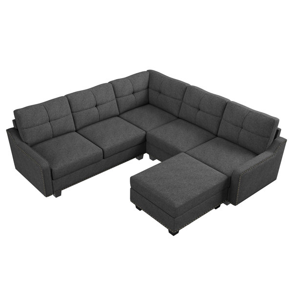 Lark Manor™ Tufted Corner Sectional Sofa With Storage Tray Ottoman